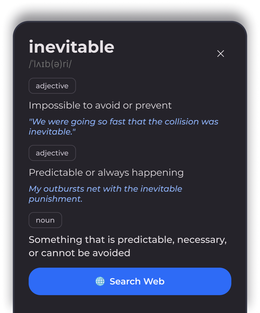 A dictionary definition shown over a page of text